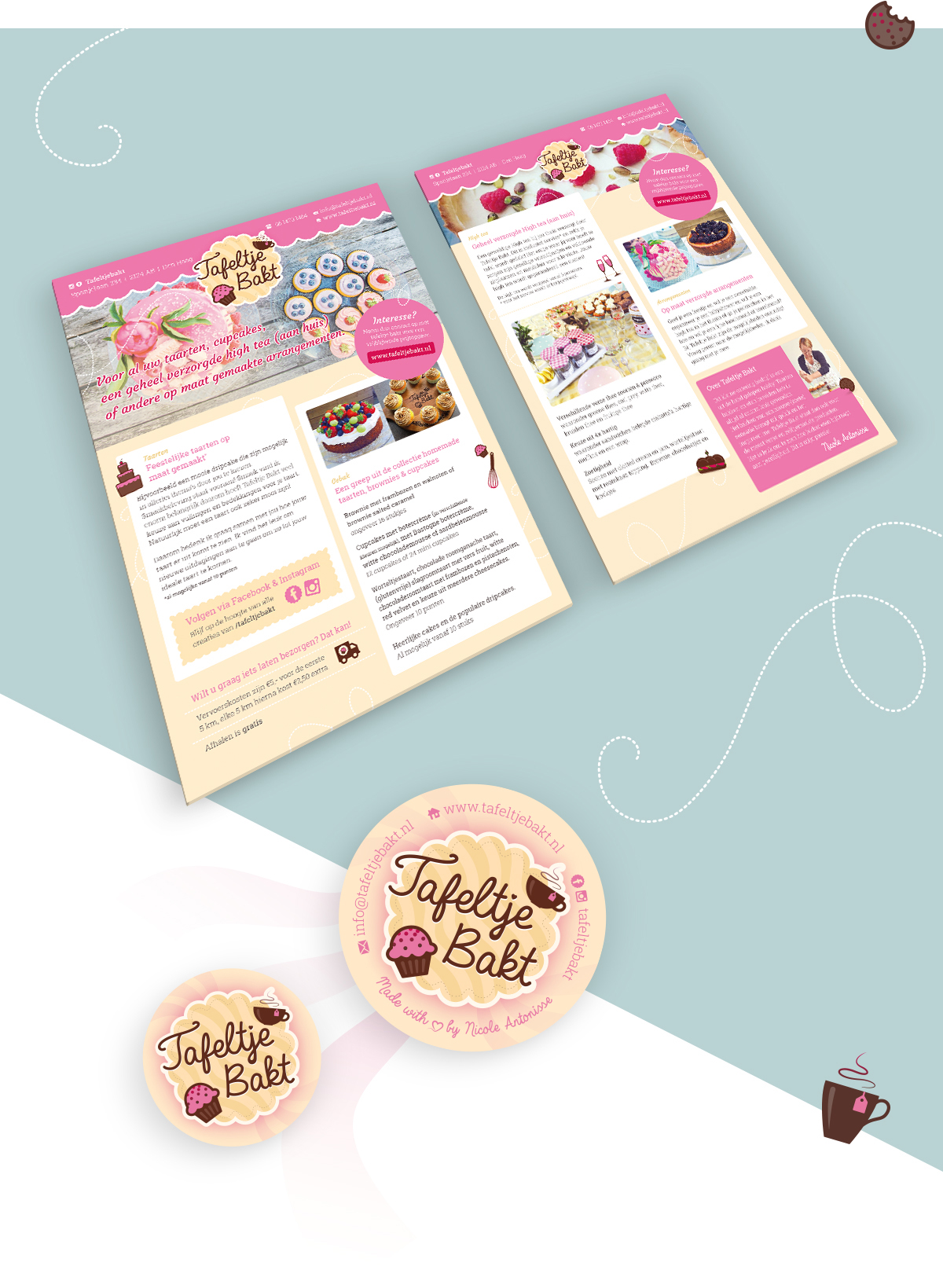 Flyer over taarten en gebakjes Tafeltjebakt - madebyQ.nl