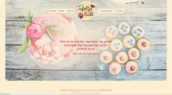 Website in actie voor Tafeltjebakt - madebyQ.nl